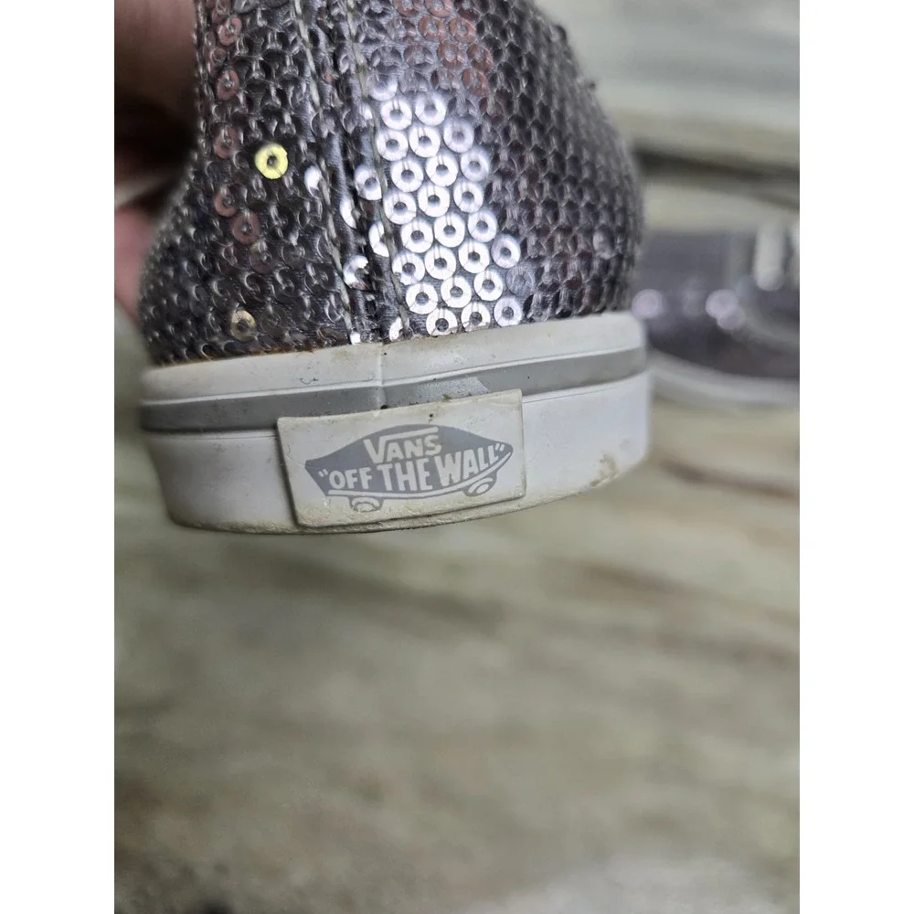 VANS Off The‎ Wall Silver Sequin Skate Tennis Shoe Sneaker Women 8 Mens 6.5